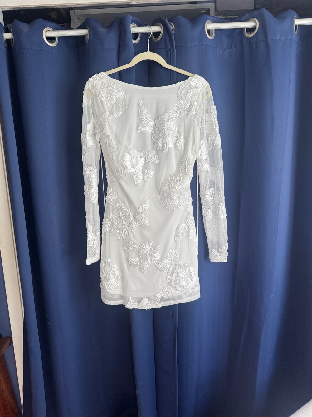 Long Sleeve White Embroidered Mini Dress